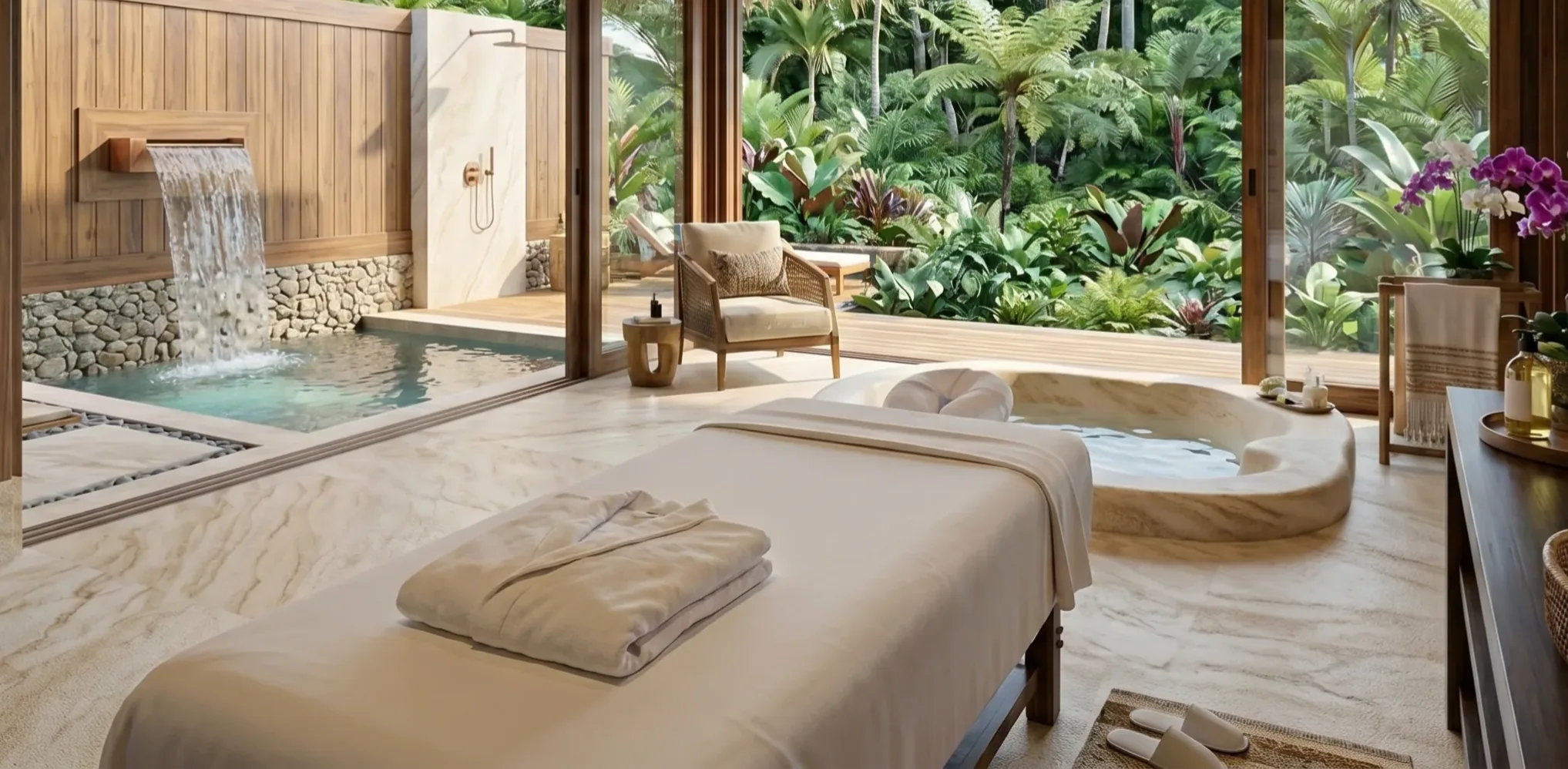 Luxury spa pavilion at Maravé surrounded by tropical gardens