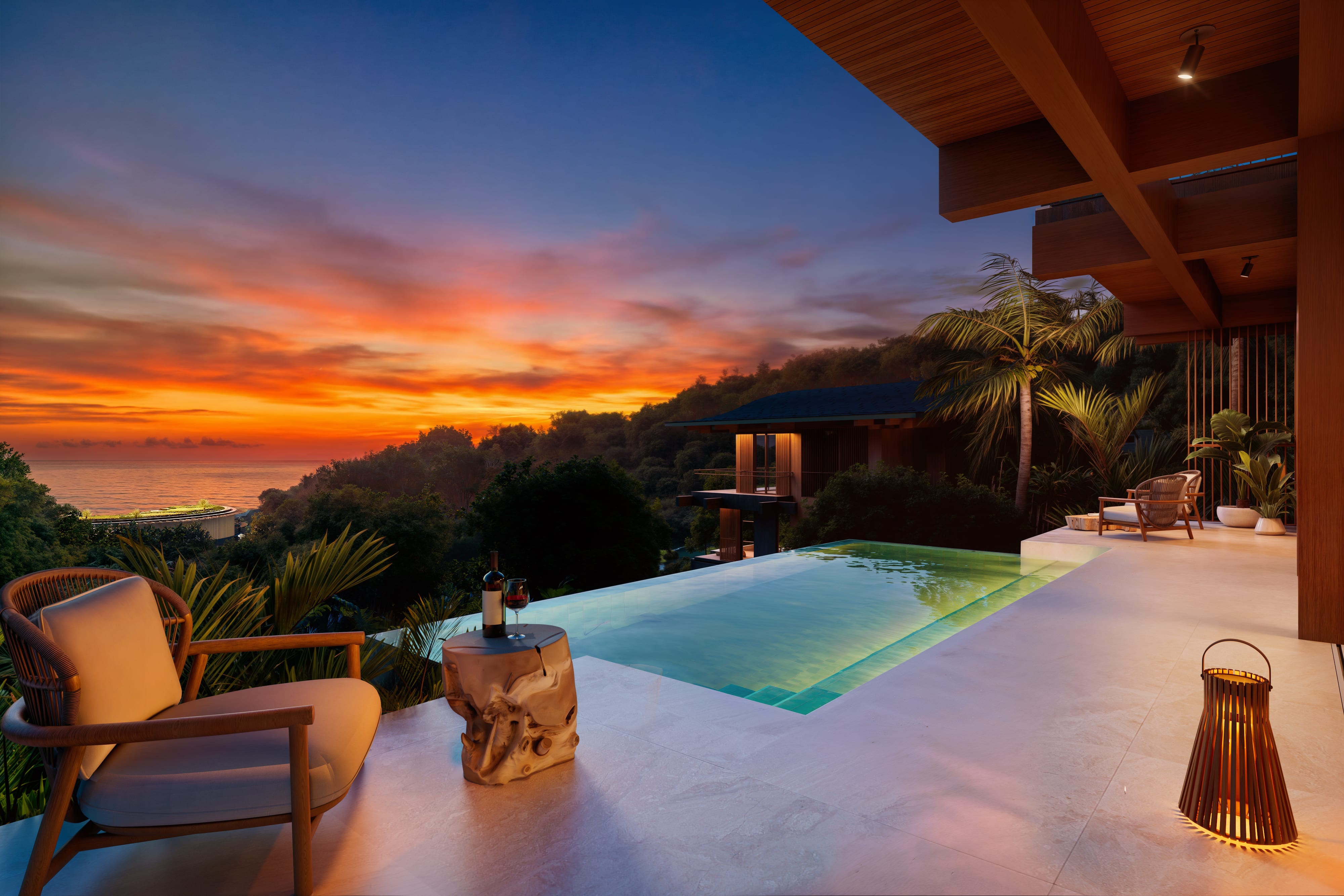 Private villas with terrace pools overlooking the Pacific
